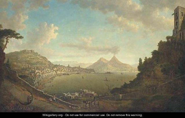 An extensive view of the Bay of Naples from Pausilipo, with Vesuvius beyond - William Marlow