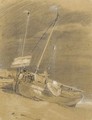A beached fishing vessel at low tide - William Mulready