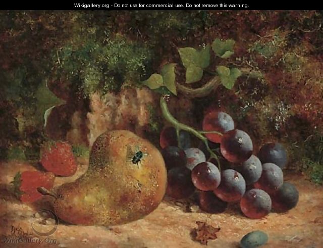 A pear, strawberries and grapes on a mossy bank - William Hughes