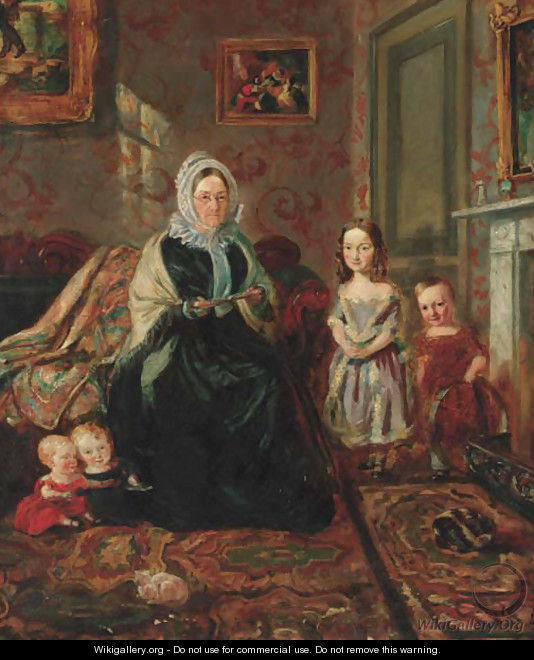 Group portrait of Mrs Davies, of Wormbridge Court, Hereford with four of her Clark grandchildren - William Holman Hunt