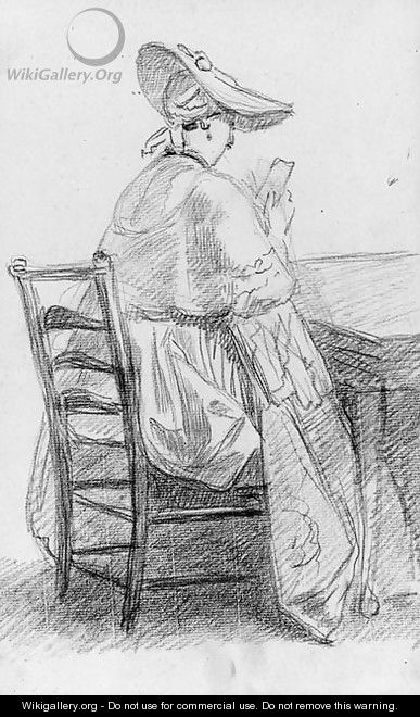 A lady seated on a ladder-backed chair, reading a letter - William Hoare Of Bath