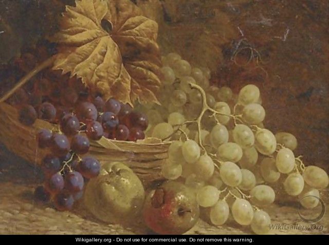 Grapes, apples and a wicker basket - William Hughes