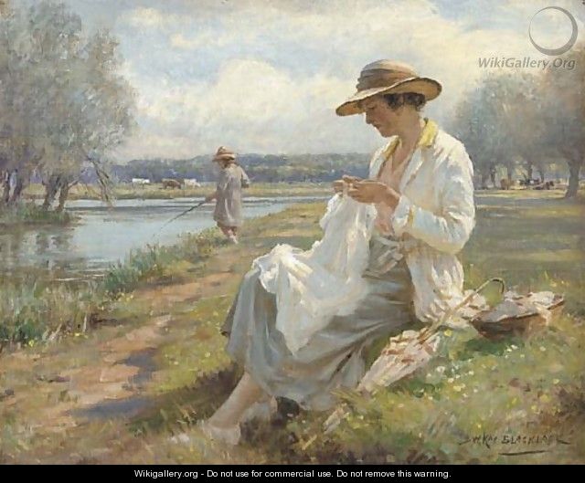 Sewing by the River - William Kay Blacklock