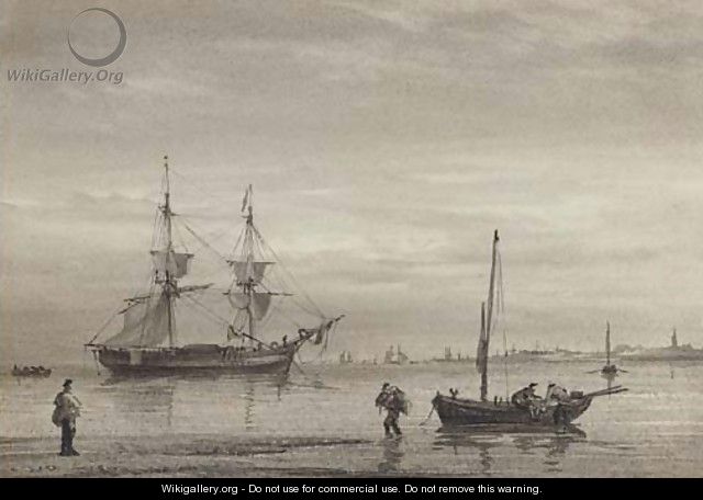 A trading brig lying at anchor off Yarmouth - William Joy