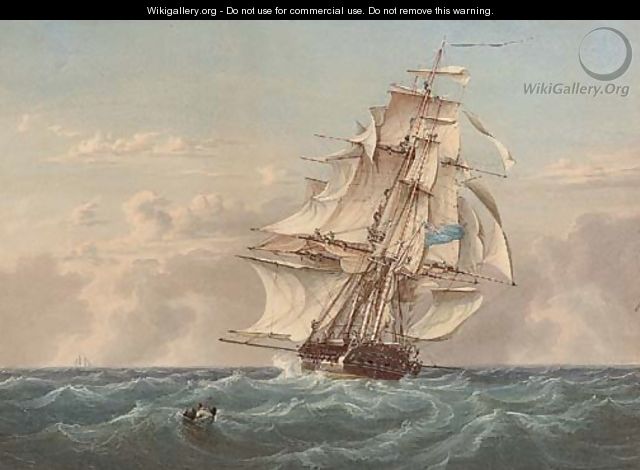 A Royal Naval two-decker heaving-to to pick up a man overboard - William Joy
