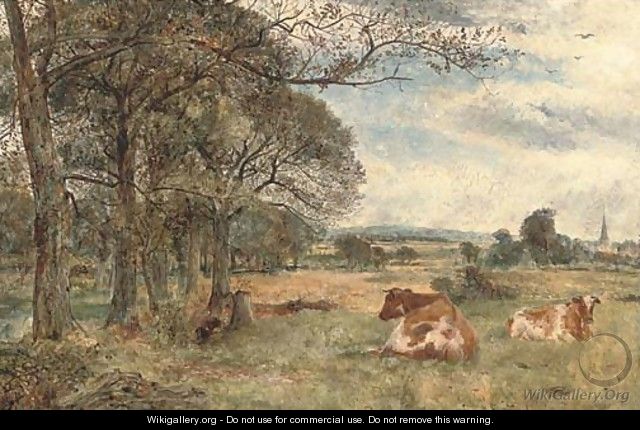 Cattle grazing, with Sefton Church beyond - William Joseph Caesar Julius Bond