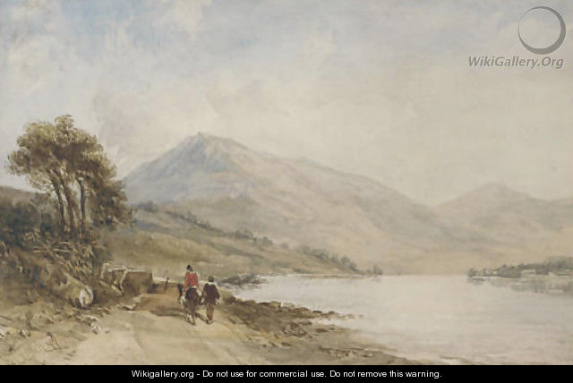 Travellers walking alongside a lake - William Leighton Leitch