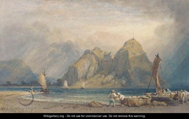 Fishermen on the beach before Dumbarton Rock - William Leighton Leitch