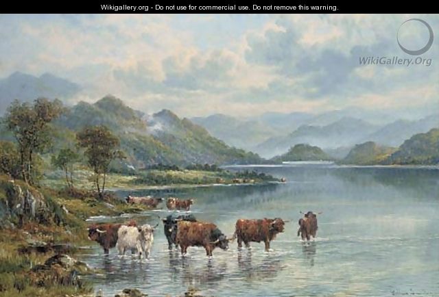 Cattle watering in a lake landscape - William Langley