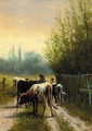 A drover herding cattle on a country track - William Frederick Hulk