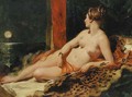 Venus reclining, holding an arrow, looking towards a full moon - William Etty
