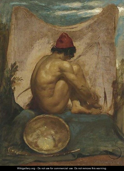 A Seated Tajik In An Interior With His Shield And Scabbard At His Side - William Etty