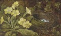 A primula and a bird's nest on a mossy bank - William Henry Hunt