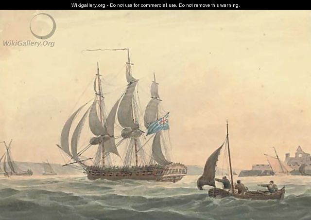 Royal Navy making sail out of Plymouth and passing the Citadel - William Heath