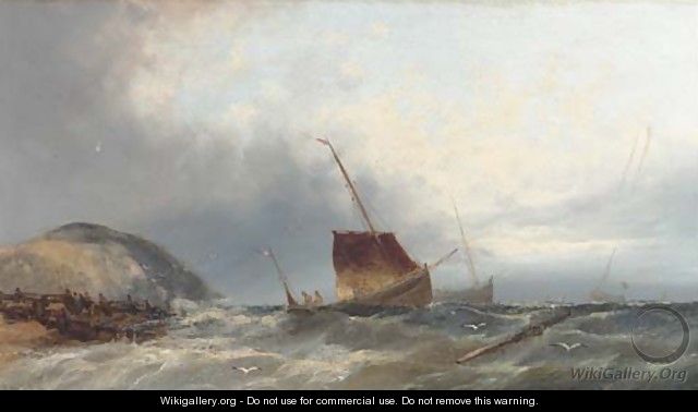 Fishing boats heading out from the beach - William Henry Williamson
