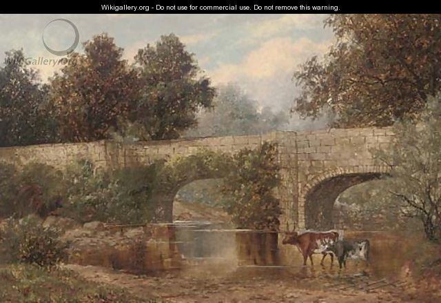 Cattle watering beneath a bridge - William Henry Mander