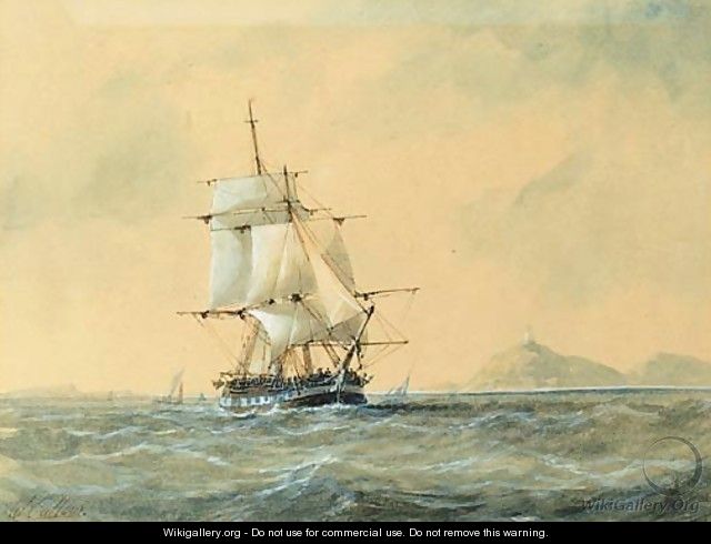 A frigate off the coast - William Callow