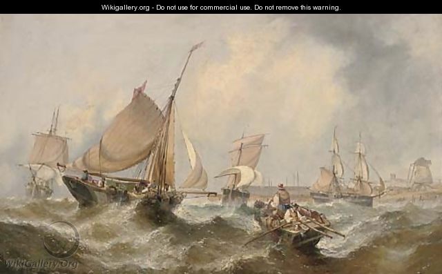 Congestion at the harbour mouth at the top of the tide (illustrated); and Barges and traders in a heavy swell off the Dutch coast - William Calcott Knell