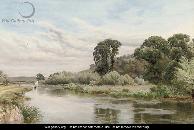 Summer days, haymakers on the watermeadows by a river - William Bradley