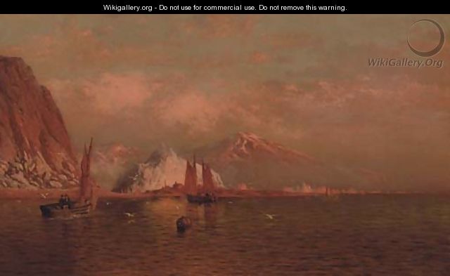 Labrador Mountain and Icebergs by Light of the Midnight Sun - William Bradford