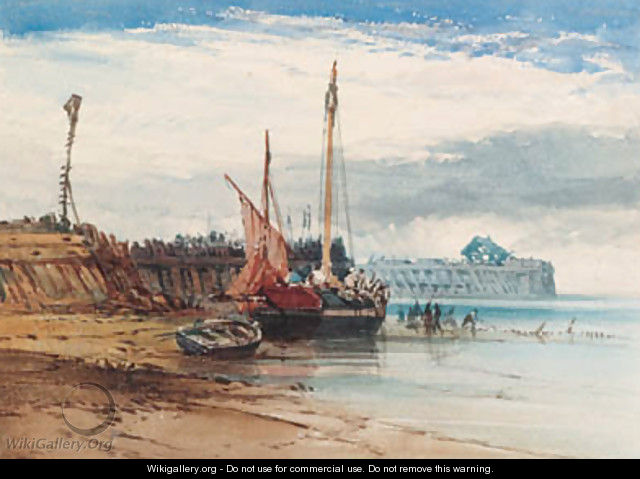 Boulogne at low tide, France - William Callow