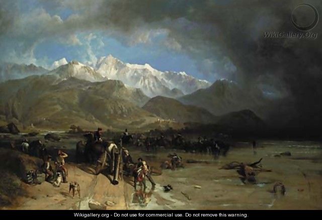 French Troops (1796) fording the Margra - Sarzana and the Carrara Mountains in the distance - William Clarkson Stanfield