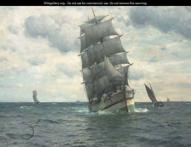 A barque under sail and running down Channel - William Edward Norton