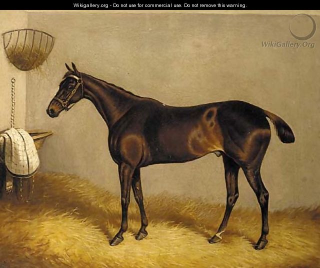 Topthorn, a chestnut racehorse in a stable - William Eddowes Turner