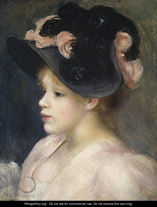 Young Girl in a Pink and Black Hat 1890s - Pierre Auguste Renoir