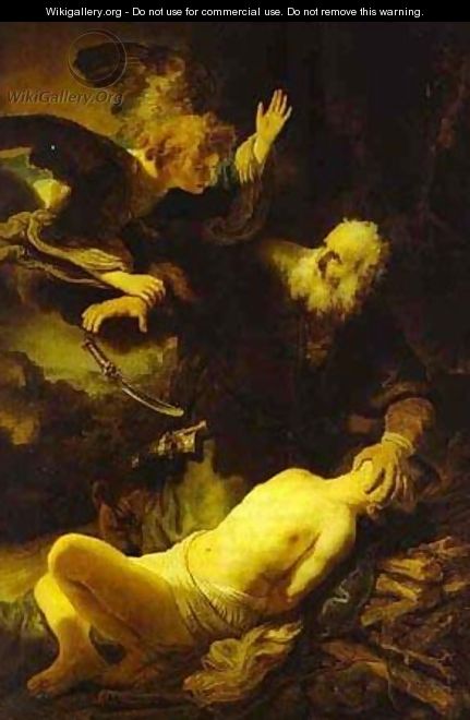The Angel Stopping Abraham From Sacrificing Isaac To God 1635 - Harmenszoon van Rijn Rembrandt