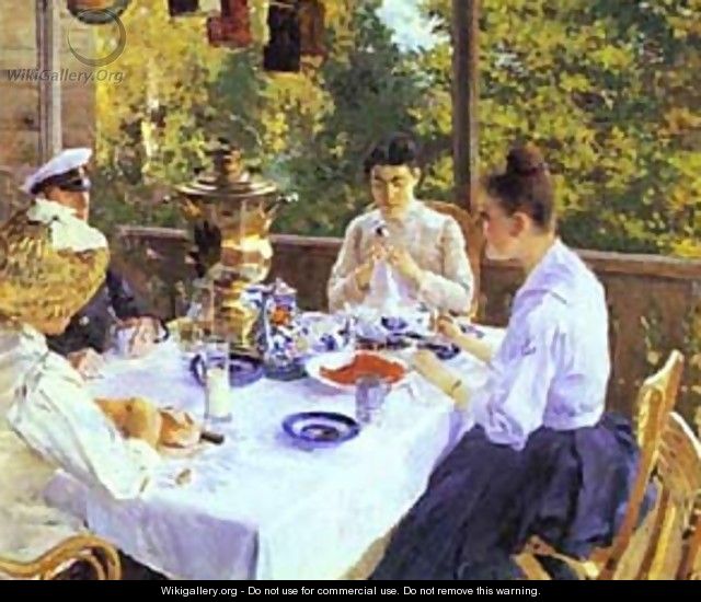 At A Tea Table 1888 - Bernardo Strozzi
