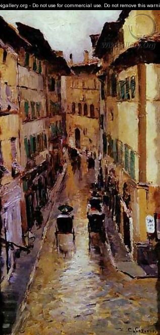 A Florence Street In The Rain 1888 - Bernardo Strozzi