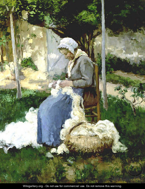 Peasant Woman Combing Wool - Camille Pissarro
