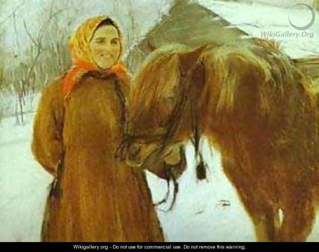 In A Village Peasant Woman With A Horse 1898 - Valentin Aleksandrovich Serov
