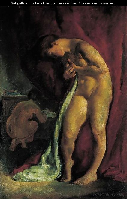 Nude in Front of a Red Drapery (After Bath) c 1919 - Istvan Desi-Huber