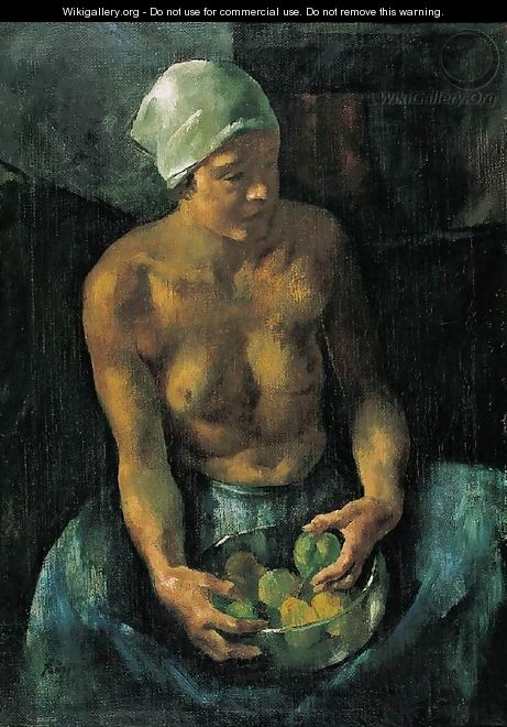 Girl with Apples (Half Nude with a Bowl of Fruits) 1921 - Istvan Desi-Huber