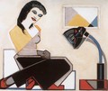 Young Woman with Geometrical Picture and Bauhaus Lamp - Tibor Boromisza