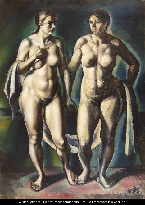 Two Standing Nudes with Drapery 1918 - Janos Kmetty