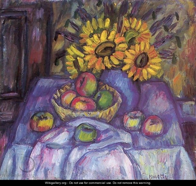 Still life with Apples and Sunflowers - Janos Kmetty