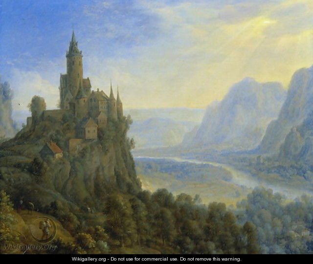 Mountainous landscape with a castle - Cornelis Saftleven