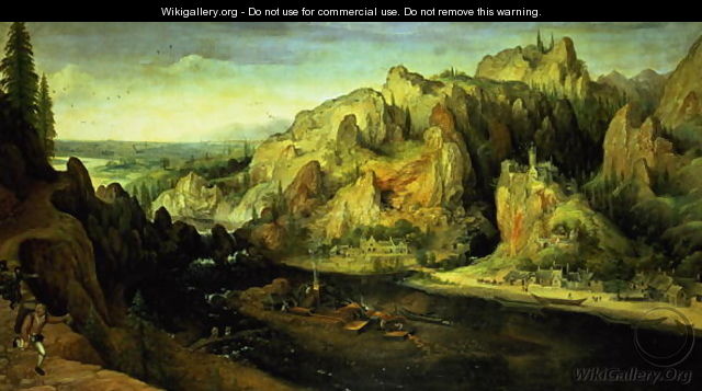 Mountain Landscape with a surprise attack 1585 - Lucas Van Valkenborch