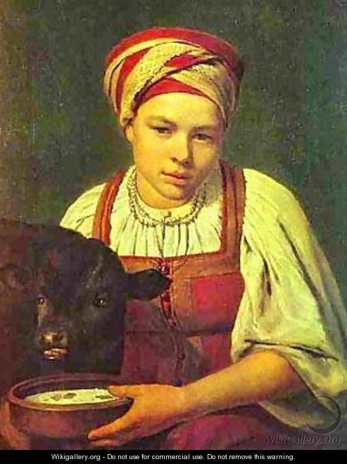A Peasant Girl With A Calf 1820s - Aleksei Gavrilovich Venetsianov