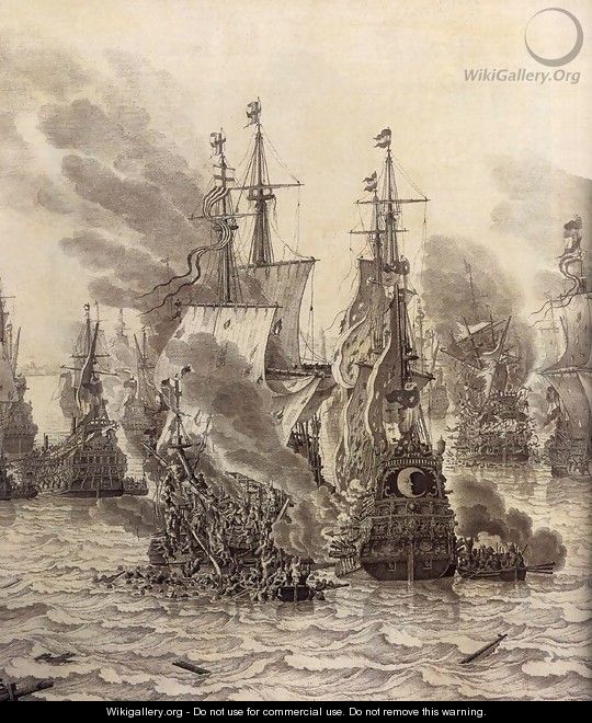 The Battle of Livorno (detail) 1654 2 - Willem van de, the Younger Velde