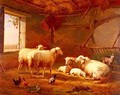 Sheep With Chickens And A Goat In a Barn - Eduard Veith