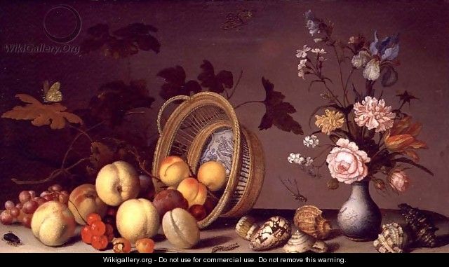 Apples cherries grapes plums and a vase of flowers - Edmond Jean Baptiste Tschaggeny