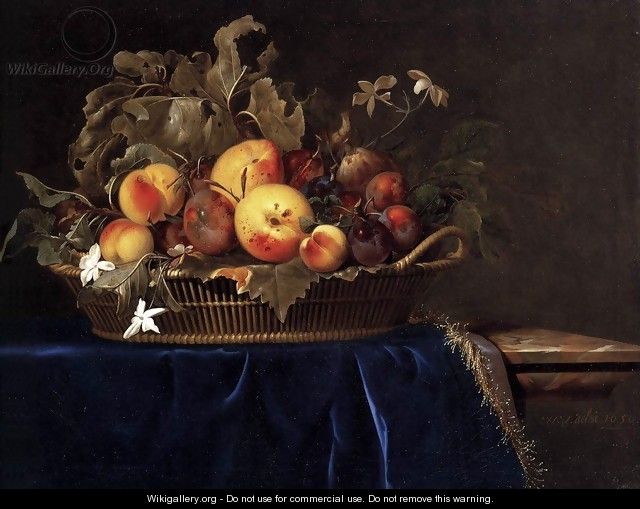 Still Life with a Basket of Fruit on a Marble Ledge 1650 - Willem Van Aelst