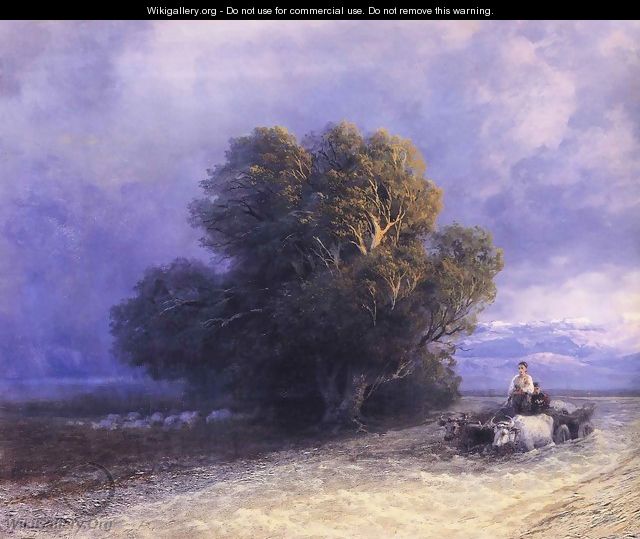Ox Cart Crossing a Flooded Plain (detail) - Ivan Konstantinovich Aivazovsky