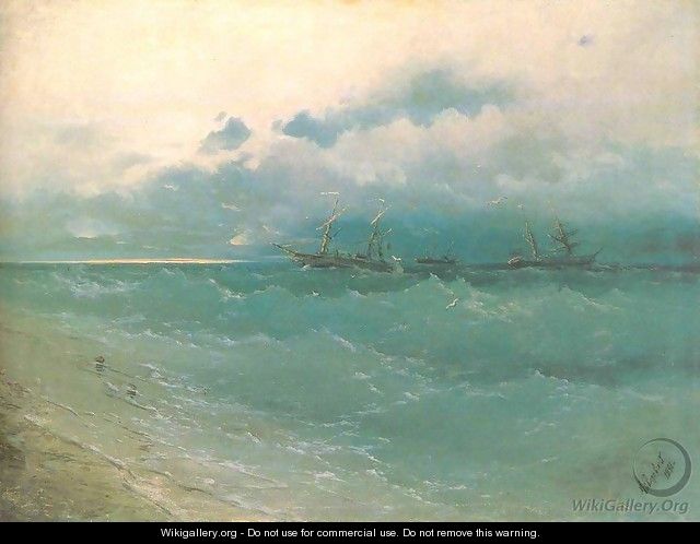 The ships on rough sea sunrise - Ivan Konstantinovich Aivazovsky