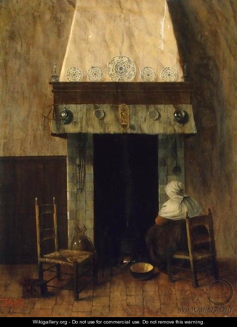 An Old Woman by a Fireplace - Jacobus Vrel