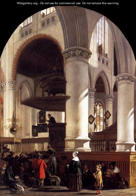 Interior of the Oude Kerk at Delft during a Sermon - Emanuel de Witte